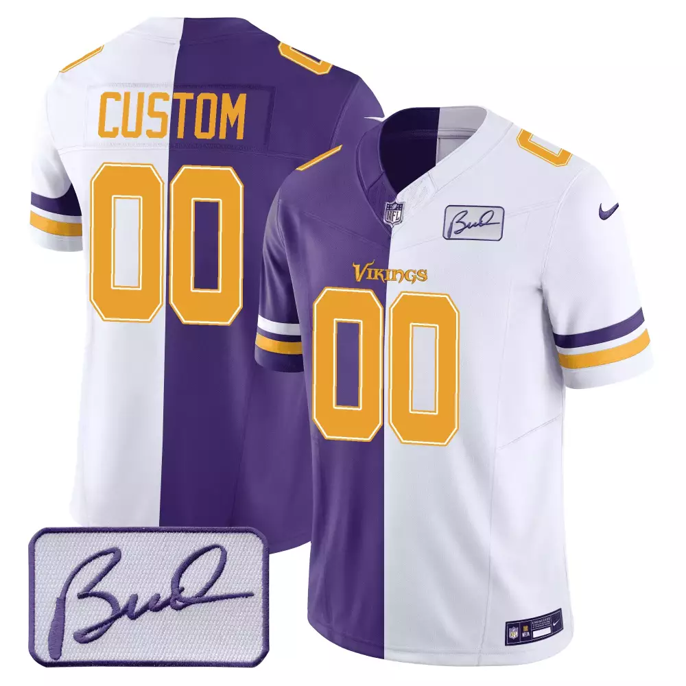 split men minnesota vikings bud grant patch purple white split custom jersey all stitched