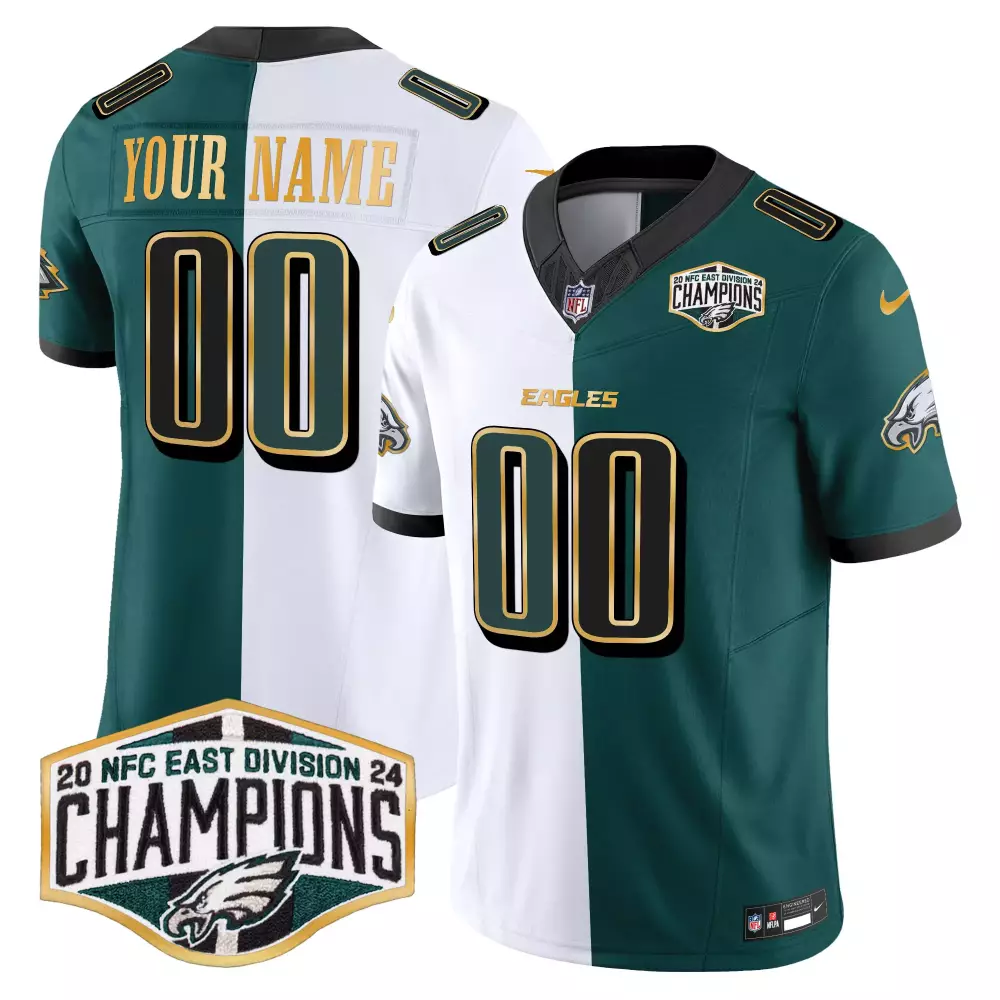 split men philadelphia eagles 2024 nfc east division champions gold trim vapor limited custom jersey all stitched