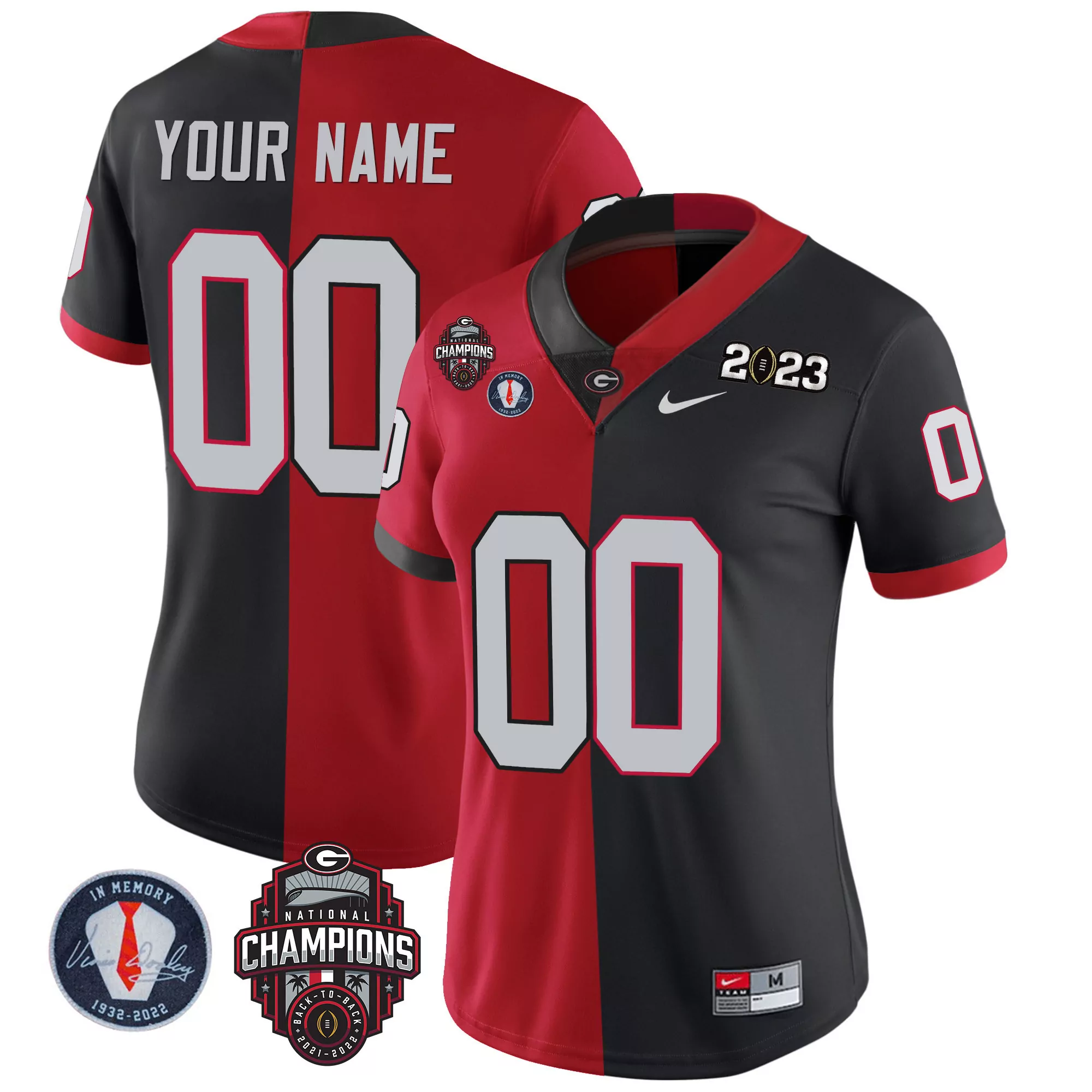 split red black women georgia bulldogs 2023 vince dooley patch gold custom jersey all stitched