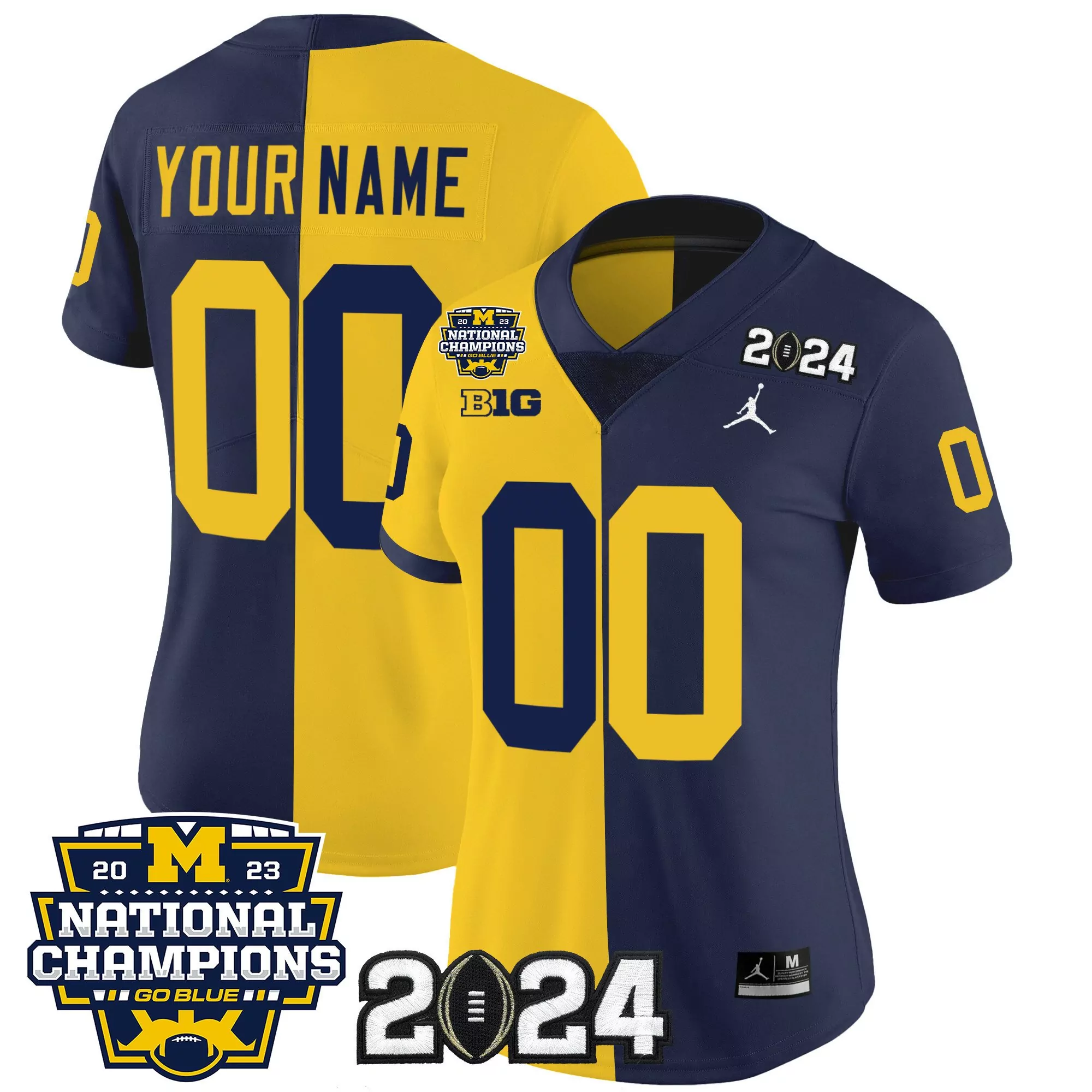 split women michigan wolverines 2023 national champions patch vapor custom jersey v5 all stitched