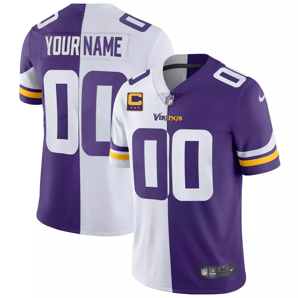 split men minnesota vikings bud grant patch purple white split custom jersey all stitched