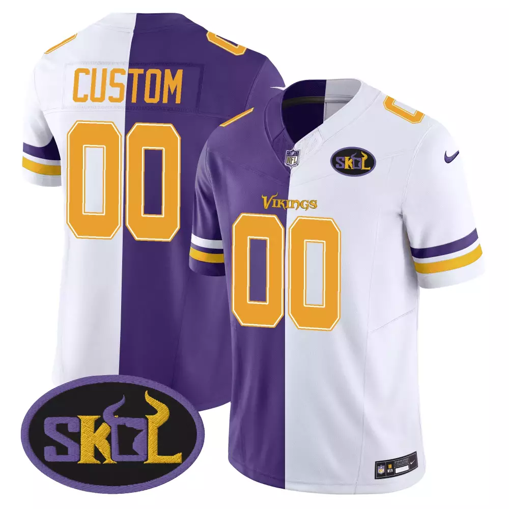 split youth minnesota vikings skol patch purple white split custom jersey all stitched