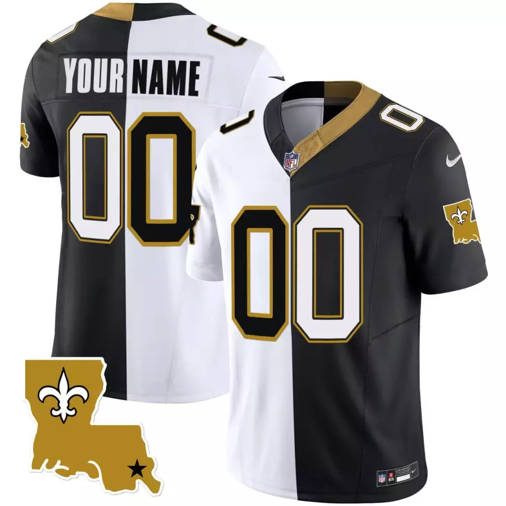 split youth new orleans saints white black split custom jersey all stitched