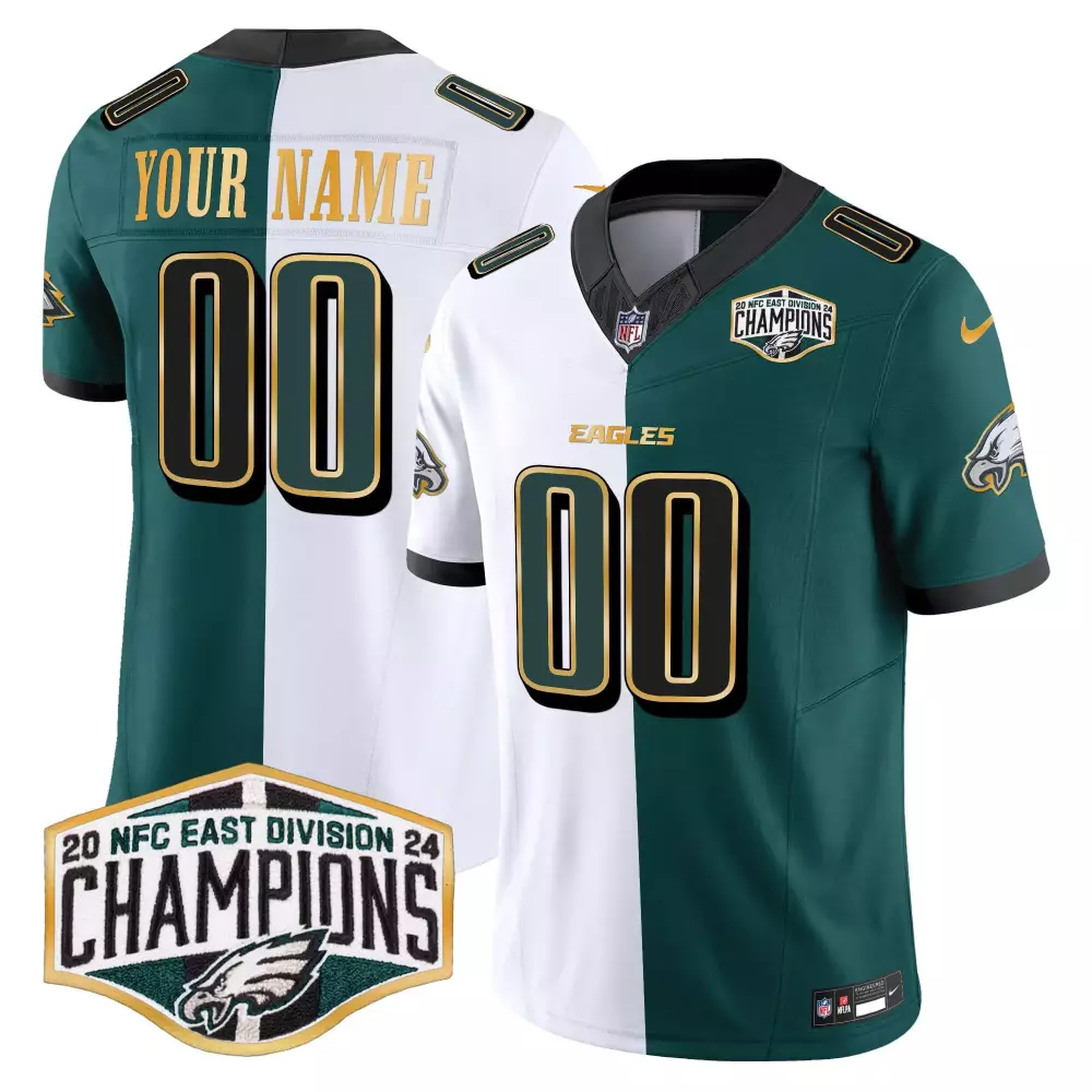 split youth philadelphia eagles 2024 nfc east division champions gold trim vapor limited custom jersey all stitched
