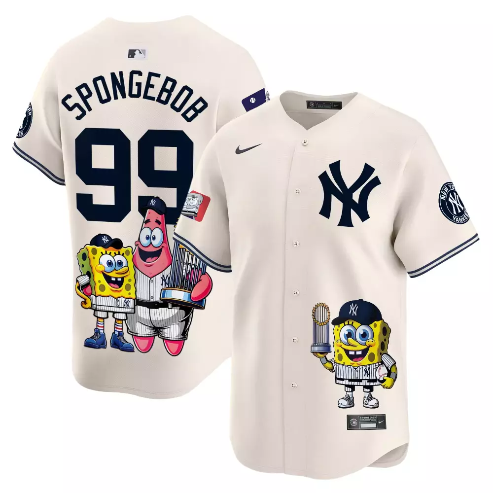 spongebob cream unisex new york yankees spongebob squarepants vapor premier limited jersey printed