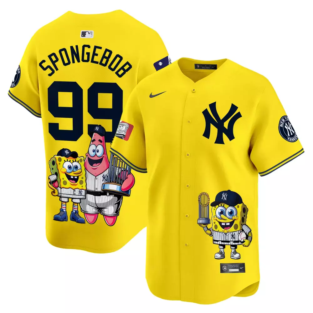 spongebob cream unisex new york yankees spongebob squarepants vapor premier limited jersey printed