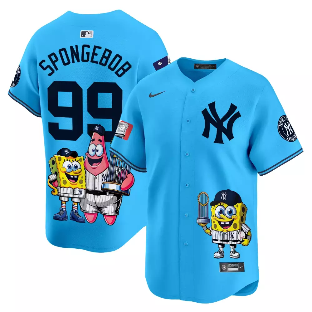 spongebob cream unisex new york yankees spongebob squarepants vapor premier limited jersey printed