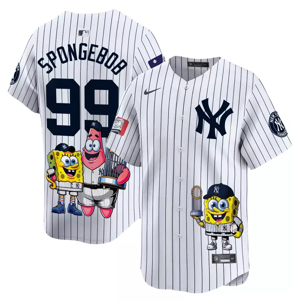 spongebob cream unisex new york yankees spongebob squarepants vapor premier limited jersey printed