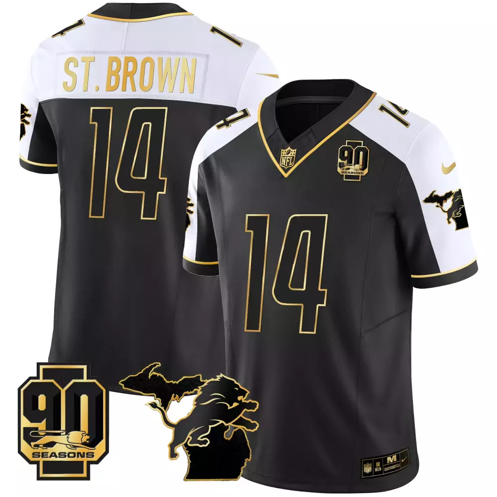St Brown Alternate Men's Gold Vapor Jersey | Detroit Lions 90th Year Michigan Patch | Stylish Fan Gear | For Men, Women & Youth