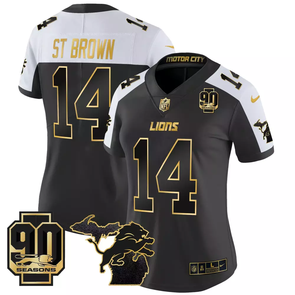 st brown alternate womens detroit lions 2024 michigan 90th year patch gold vapor limited jersey all stitched