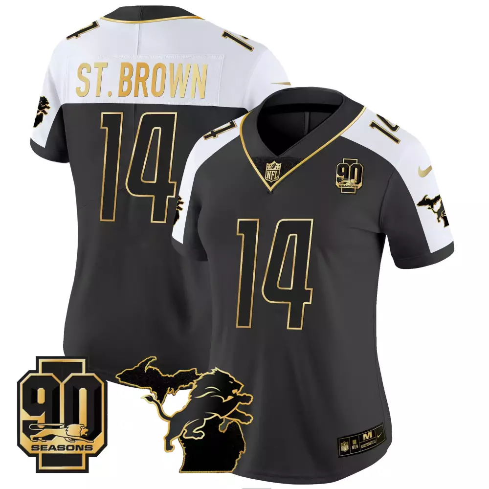 st brown alternate womens detroit lions 2024 michigan 90th year patch gold vapor limited jersey all stitched