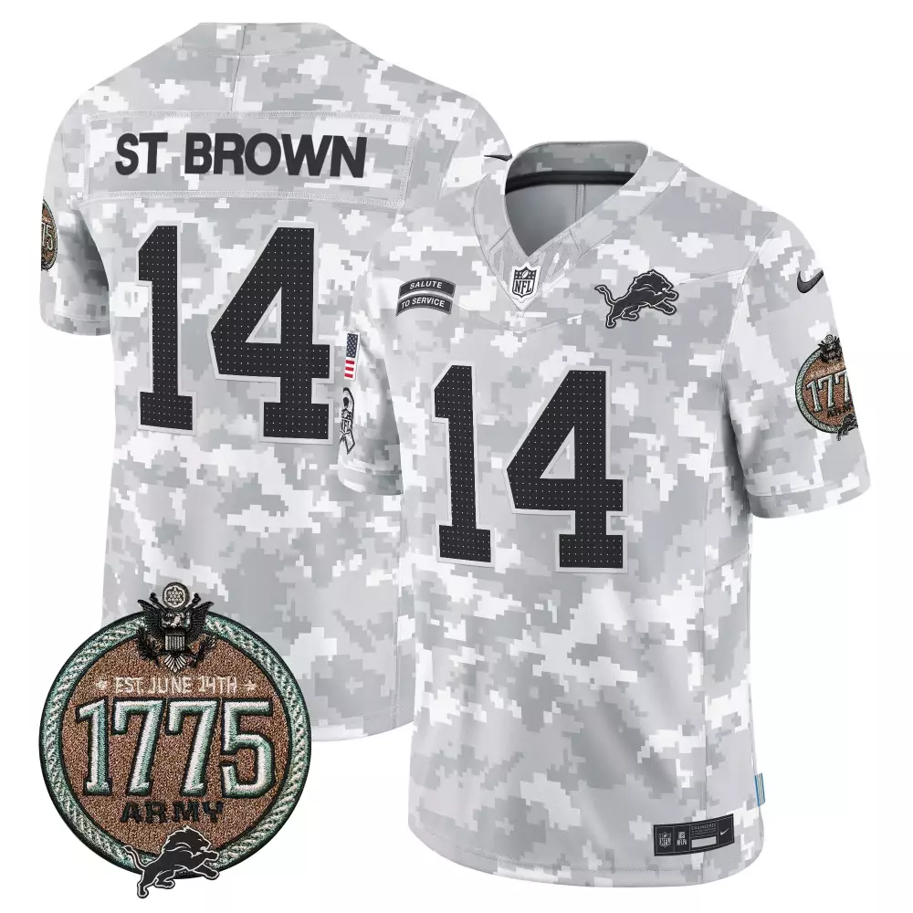 St. Brown Detroit Lions 2024 Salute to Service Establishment Year Patch Vapor Limited Jersey | Stitched Fan Gear for Men | For Men, Women & Youth