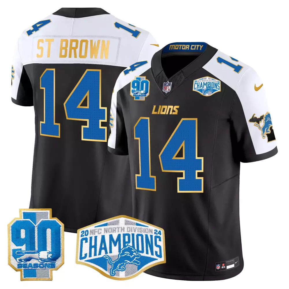 St. Brown Detroit Lions 2024 NFC North Division Champions Patch Black Alternate Gold Trim Vapor Limited Jersey | Stitched Fan Gear for Men | For Men, Women & Youth