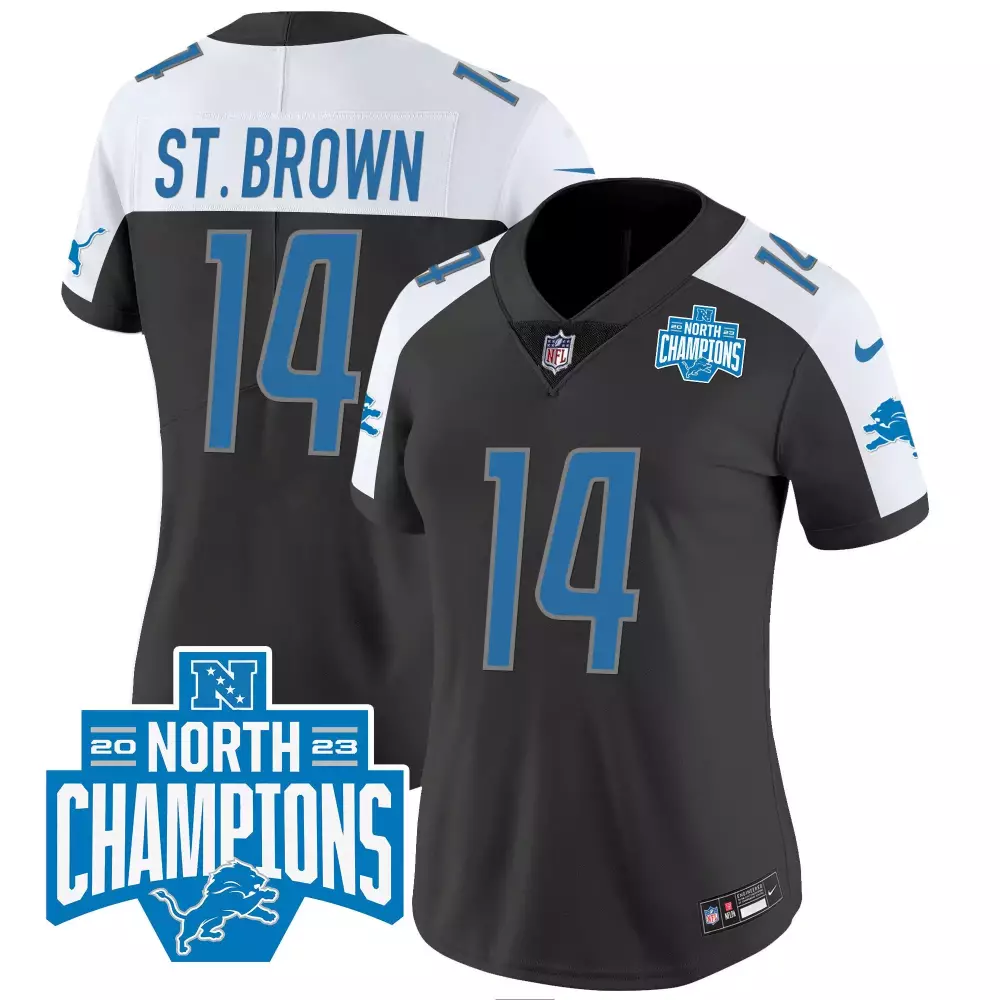 St. Brown Detroit Lions 2023 NFC North Division Champions Patch Black Alternate Vapor Jersey | Stitched Fan Gear for Men | For Men, Women & Youth