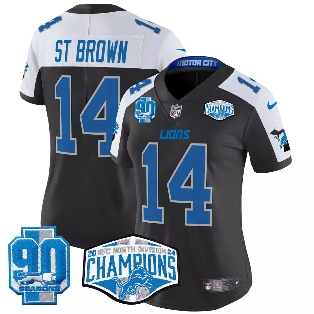 St. Brown Women's Detroit Lions 2024 NFC North Champions Jersey | Black Alternate with Gold Trim | Stitched Limited Edition | For Men, Women & Youth