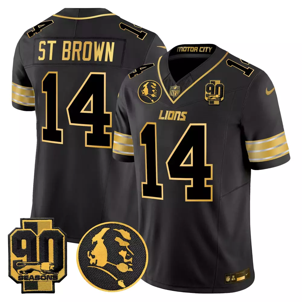 St. Brown Men's Detroit Lions 2024 90th John Madden Jersey | Black Gold with Patch | Stitched Limited Edition | For Men, Women & Youth