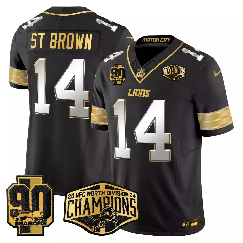 st brown black limited mens detroit lions 2024 michigan 90th season patch gold vapor limited jersey all stitched