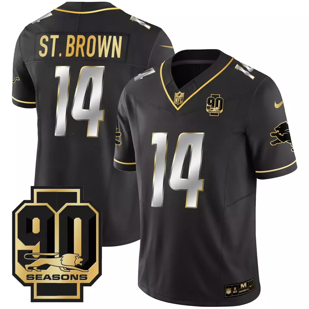 st brown black limited mens detroit lions 2024 michigan 90th season patch gold vapor limited jersey all stitched