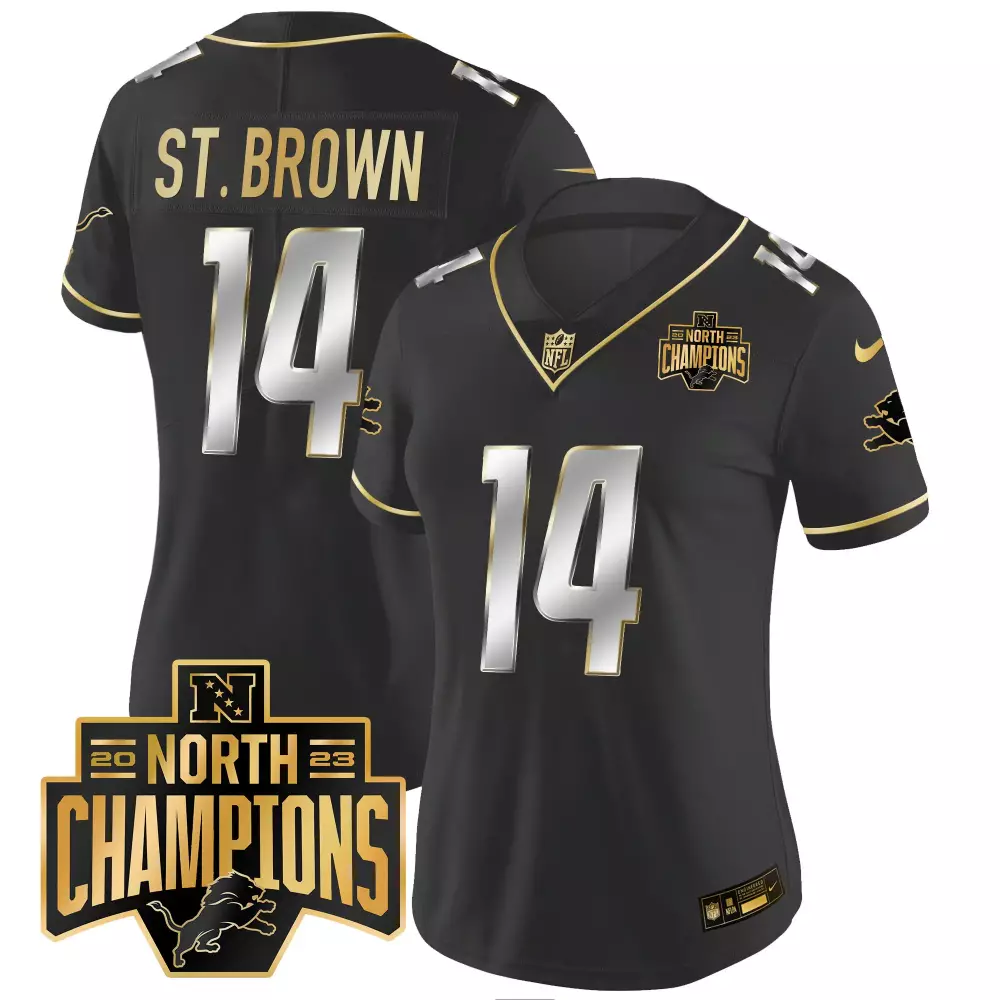 St. Brown Detroit Lions 2023 NFC North Division Champions Patch Black Alternate Vapor Jersey | Stitched Fan Gear for Men | For Men, Women & Youth
