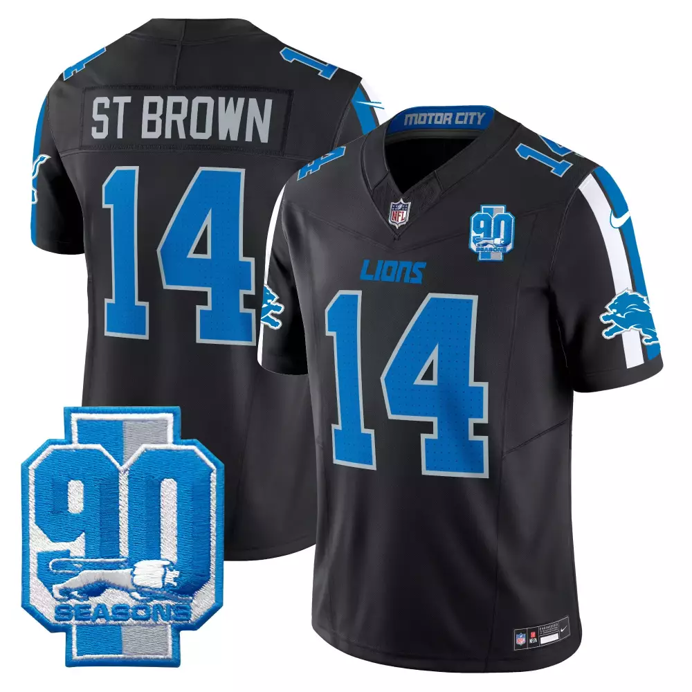 St. Brown Detroit Lions 90th Year Patch Jersey | Vapor Blue | All Stitched | Fan Gear for Men, Women & Youth
