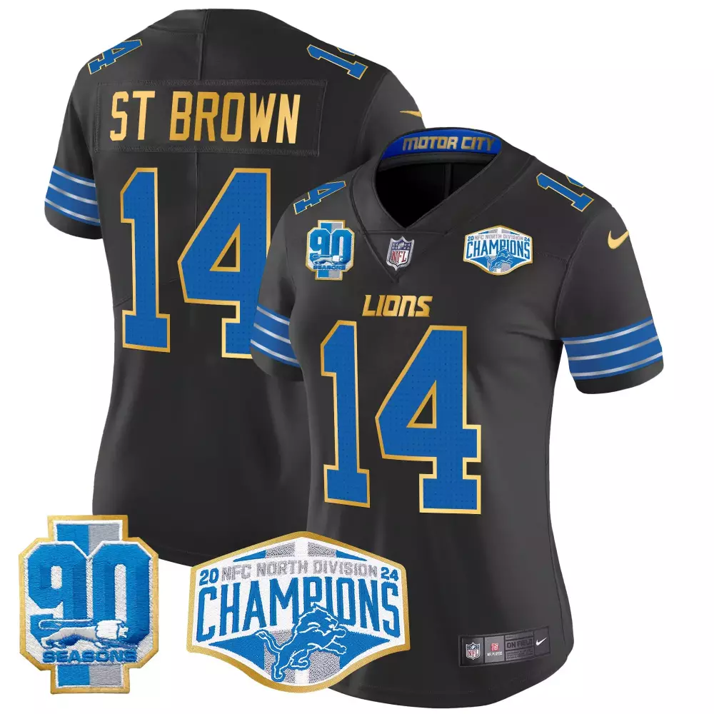 st brown black womens detroit lions 2024 michigan patch vapor jersey all stitched