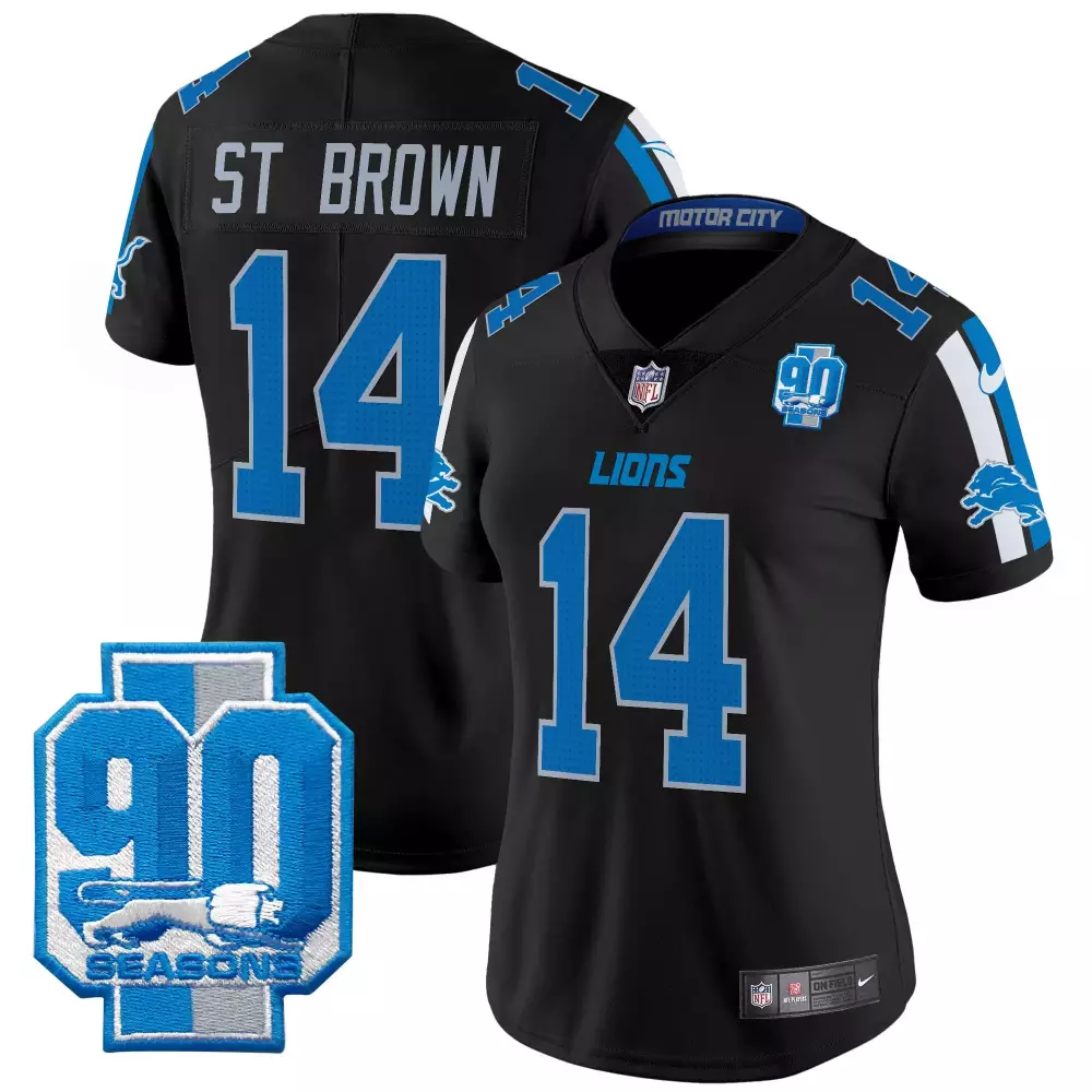 st brown black womens detroit lions 2024 michigan patch vapor jersey all stitched