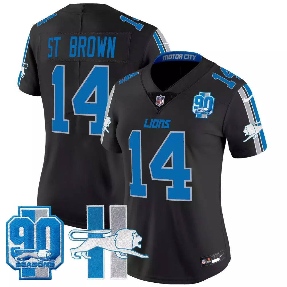 st brown black womens detroit lions throwback 90th year patch vapor limited jersey all stitched