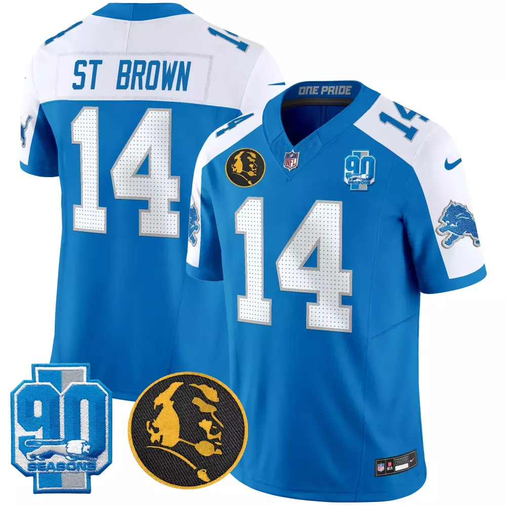 St. Brown Detroit Lions 2024 Men's Vapor Jersey | 90th John Madden Patch V2 | Blue Alternate | All Stitched Limited Edition | For Men, Women & Youth