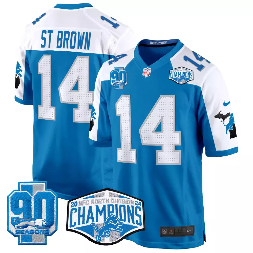 St. Brown Detroit Lions 2024 Men's Vapor Jersey | 90th John Madden Patch V2 | Blue Alternate | All Stitched Limited Edition | For Men, Women & Youth