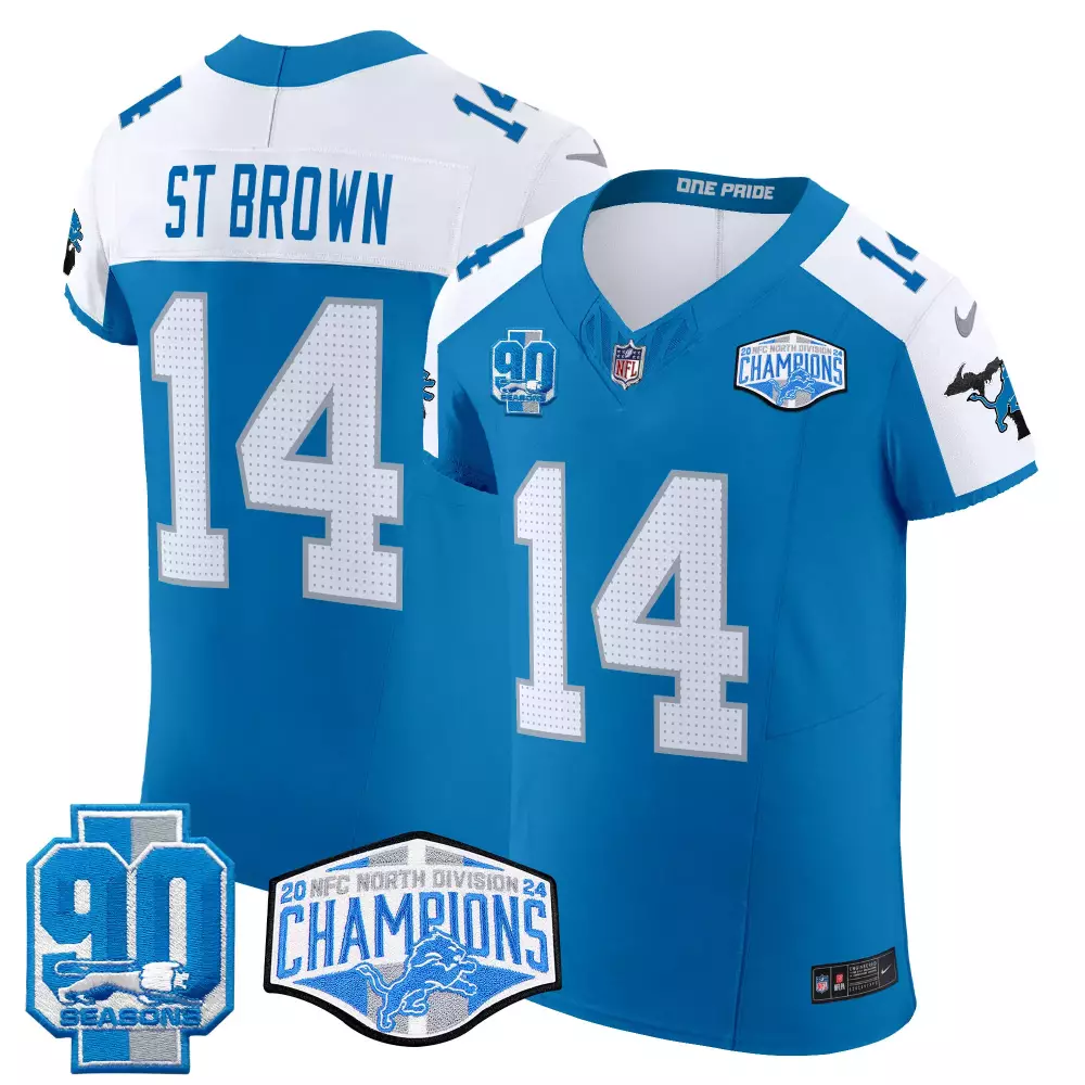 St. Brown Detroit Lions 2024 Men's Vapor Jersey | 90th John Madden Patch V2 | Blue Alternate | All Stitched Limited Edition | For Men, Women & Youth