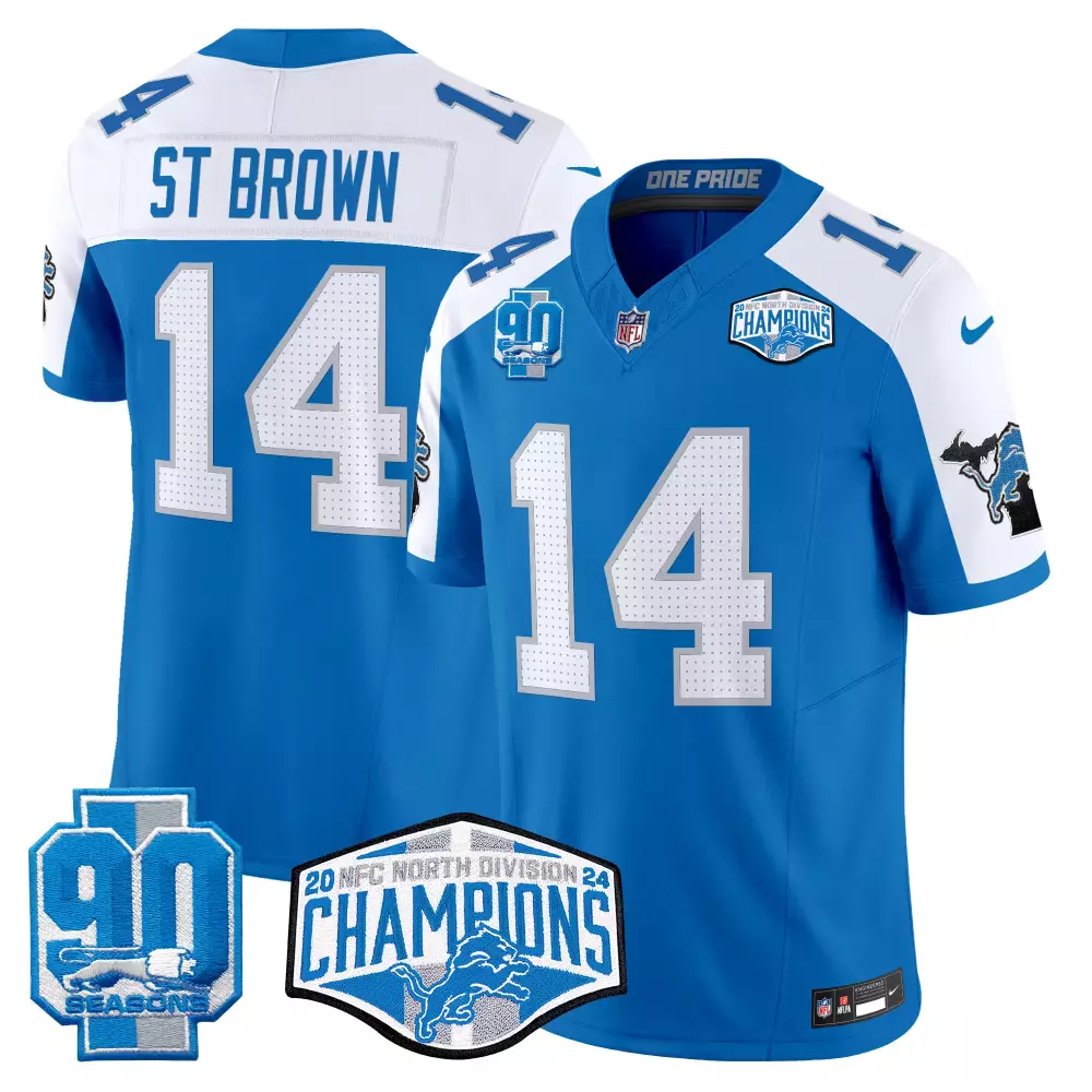 St. Brown Detroit Lions 2024 Men's Vapor Jersey | 90th John Madden Patch V2 | Blue Alternate | All Stitched Limited Edition | For Men, Women & Youth