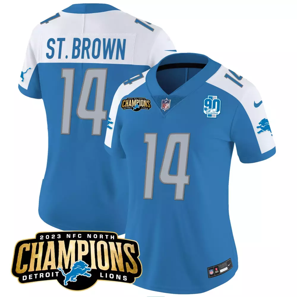st brown blue alternate mens detroit lions 90th year patch jersey all stitched