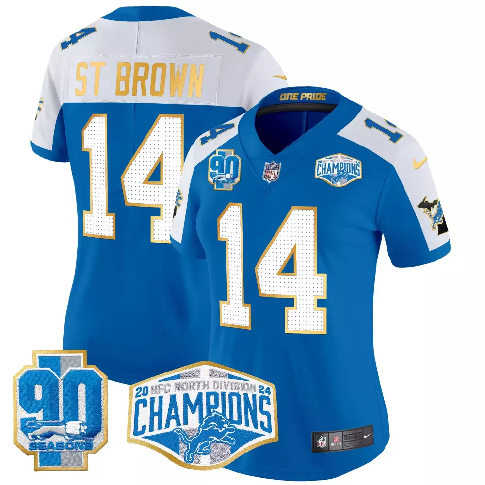 St. Brown Detroit Lions 2024 Women's Vapor Jersey | NFC North Division Champions Patch | Gold Trim | All Stitched Limited Edition Fan Gear | For Men, Women & Youth