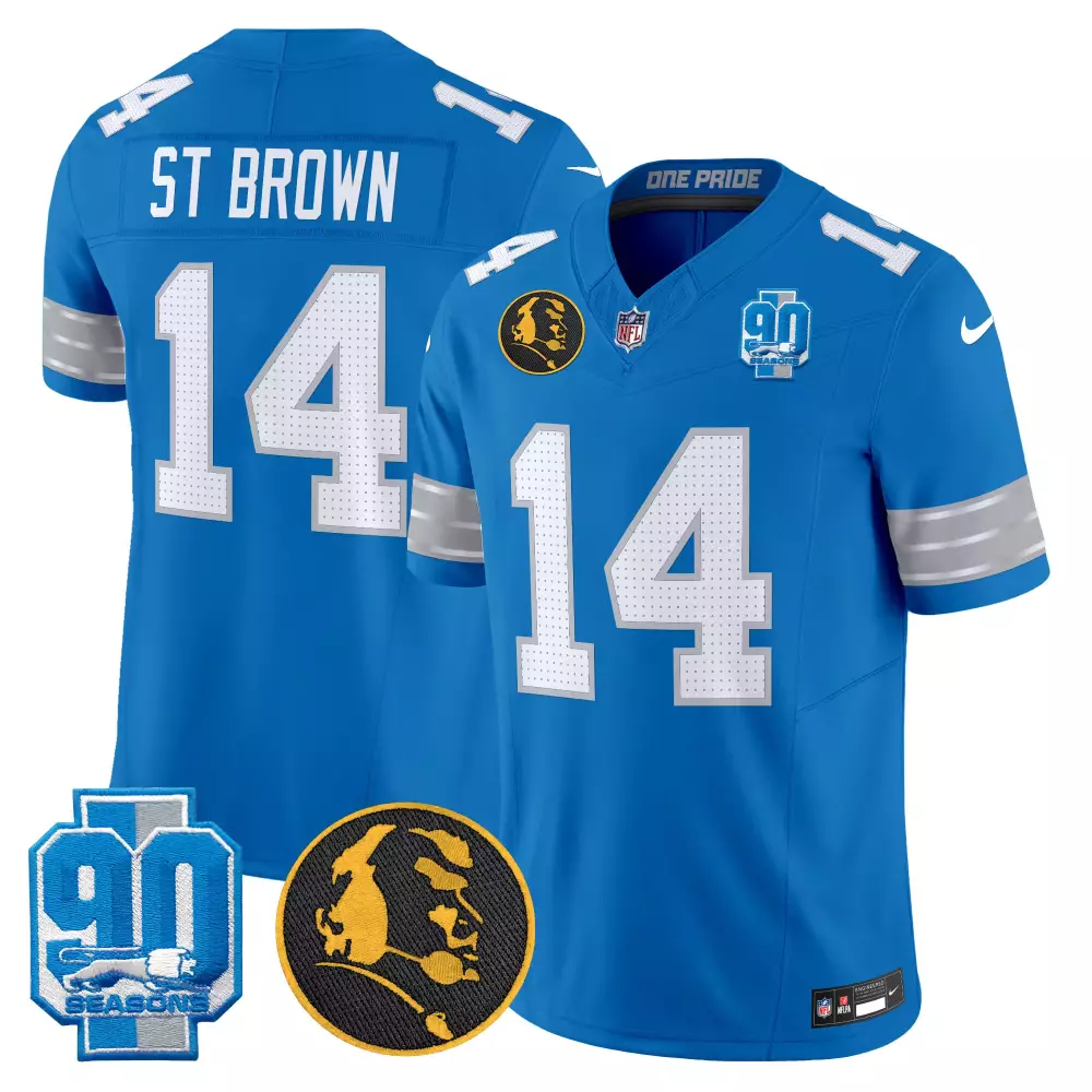 st brown blue mens detroit lions 2023 nfc north champions patch vapor jersey all stitched