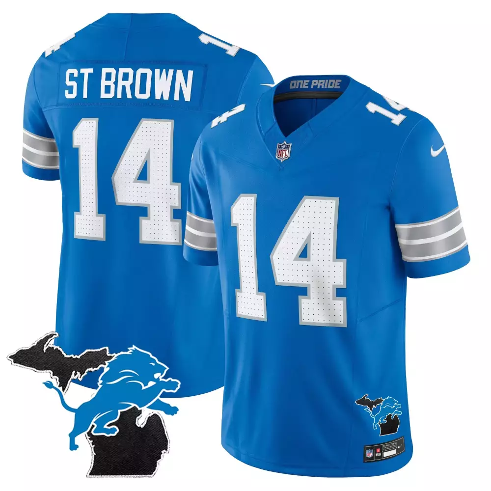 st brown blue mens detroit lions 2024 michigan 90th year patch game jersey all stitched