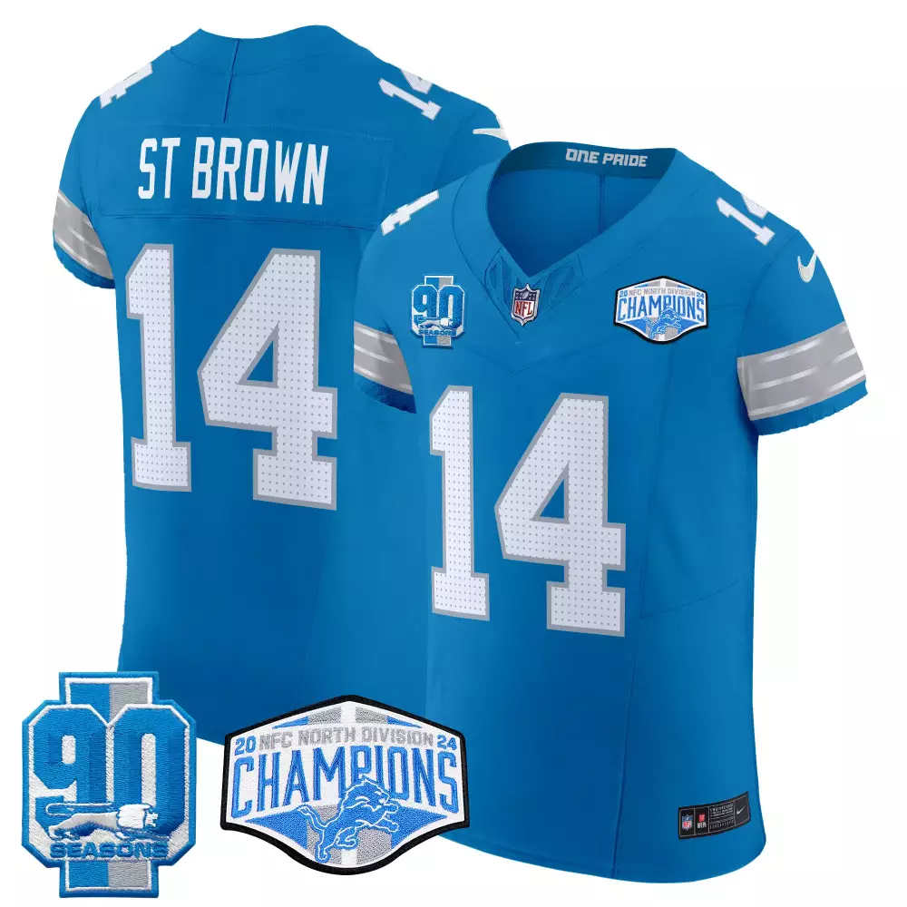 st brown blue mens detroit lions 2024 nfc north division champions patch vapor elite jersey all stitched