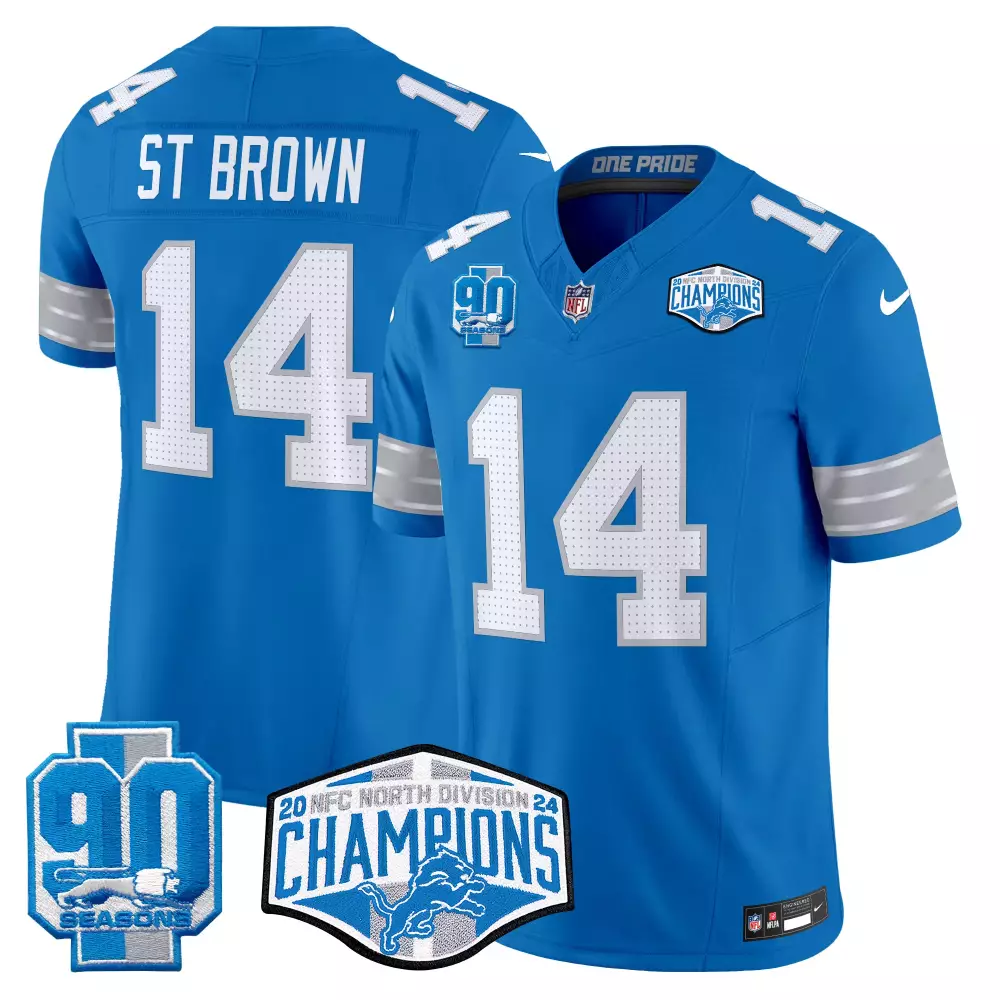 st brown blue mens detroit lions 2024 nfc north division champions patch vapor elite jersey all stitched