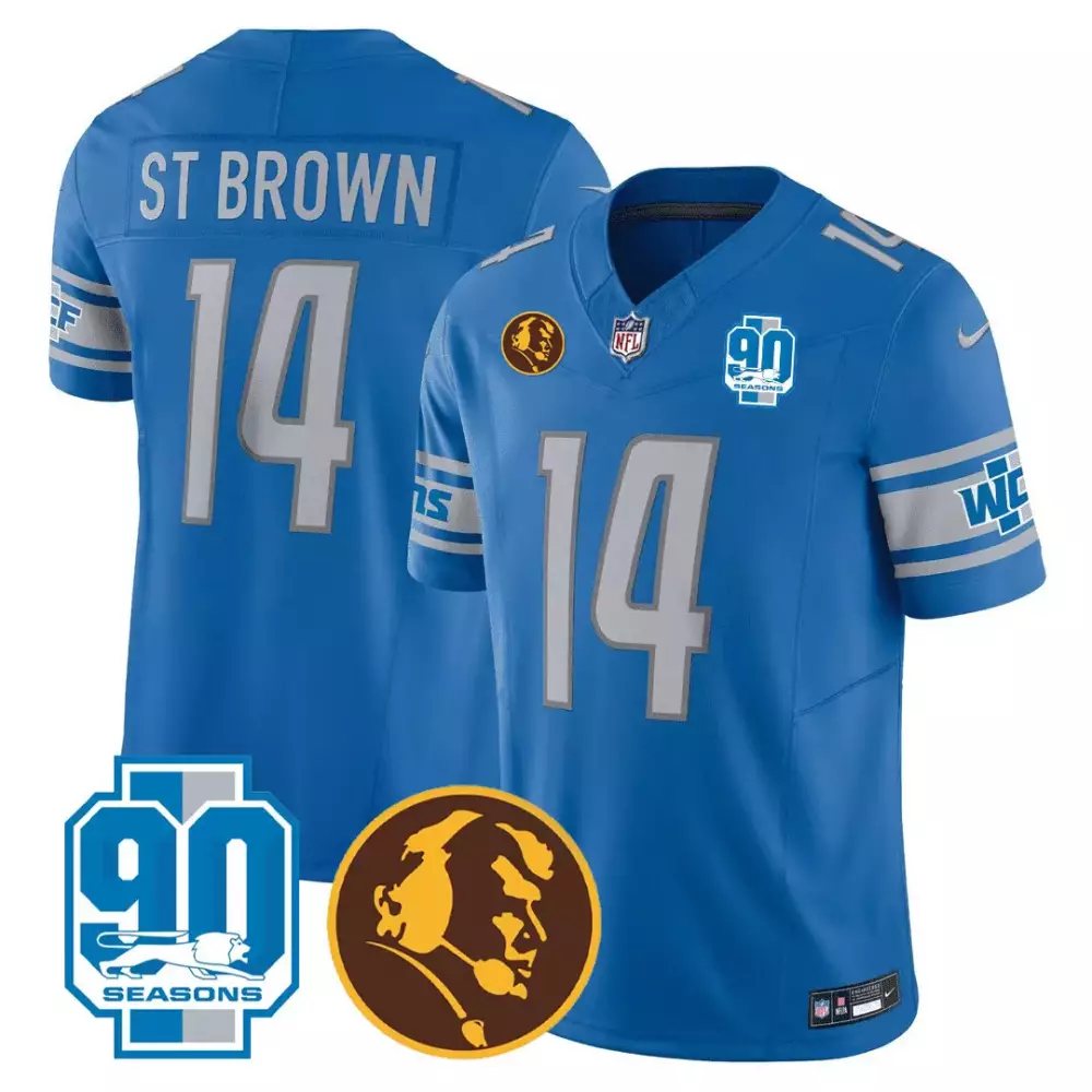 st brown blue mens detroit lions 2024 nfc north division champions patch vapor elite jersey all stitched
