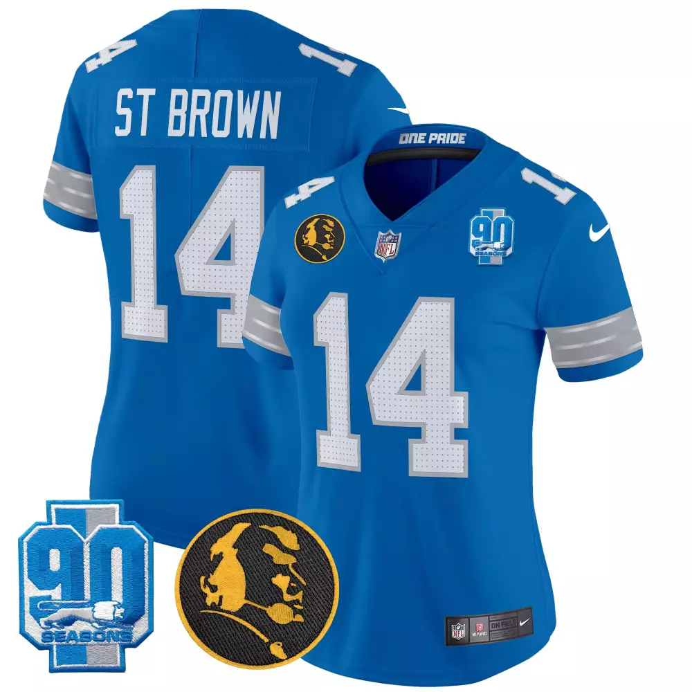 st brown blue womens detroit lions 2023 nfc north champions patch vapor jersey v2 all stitched