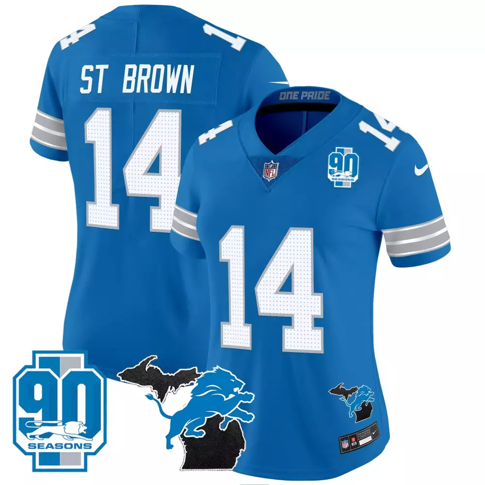 st brown blue womens detroit lions 2023 nfc north champions patch vapor jersey v2 all stitched