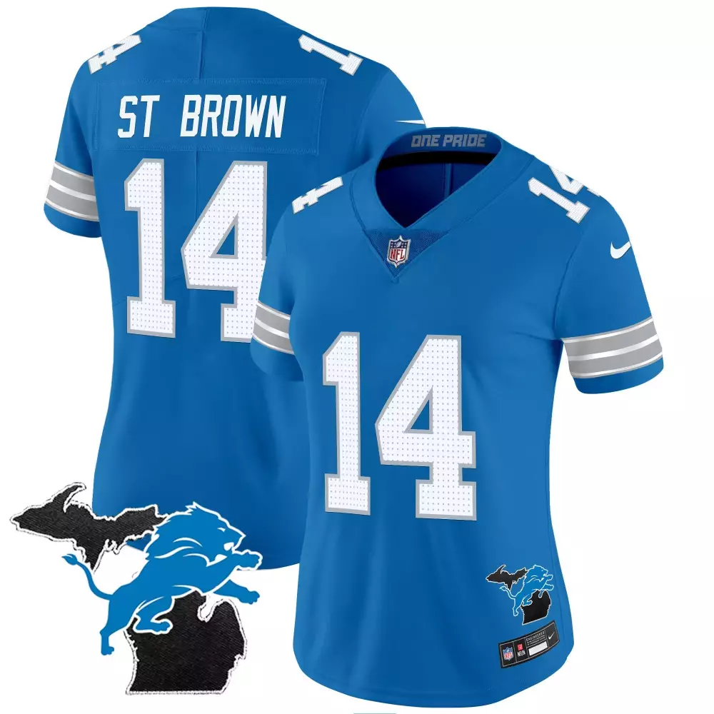 st brown blue womens detroit lions 2023 nfc north champions patch vapor jersey v2 all stitched