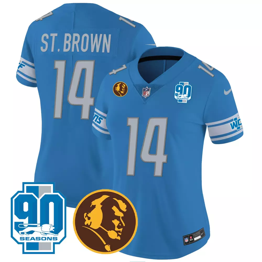 st brown blue womens detroit lions 2024 nfc north division champions patch gold trim vapor limited jersey all stitched