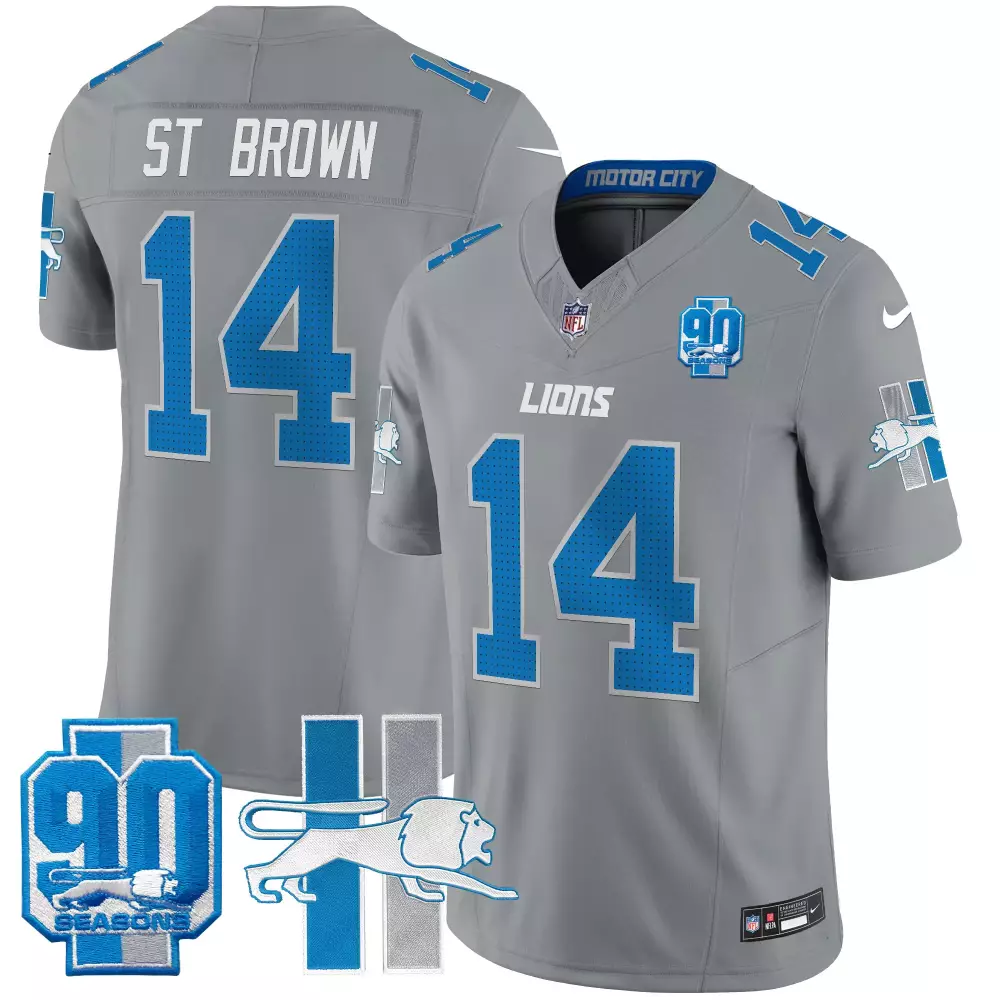 st brown blue womens detroit lions 90th year patch jersey all stitched