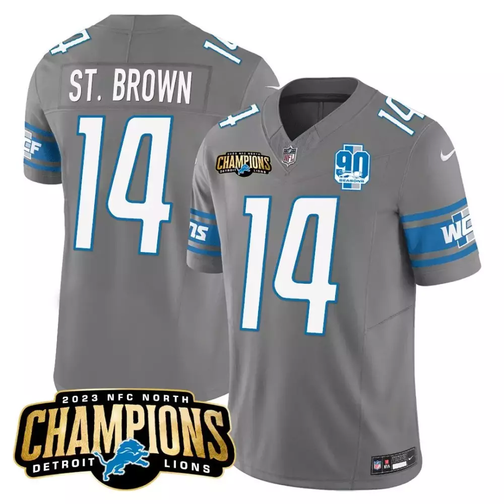 st brown gray mens detroit lions 2023 nfc north champions patch vapor jersey v2 all stitched