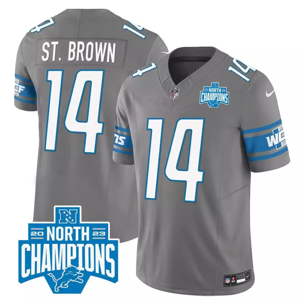 st brown gray mens detroit lions 2023 nfc north champions patch vapor jersey v2 all stitched