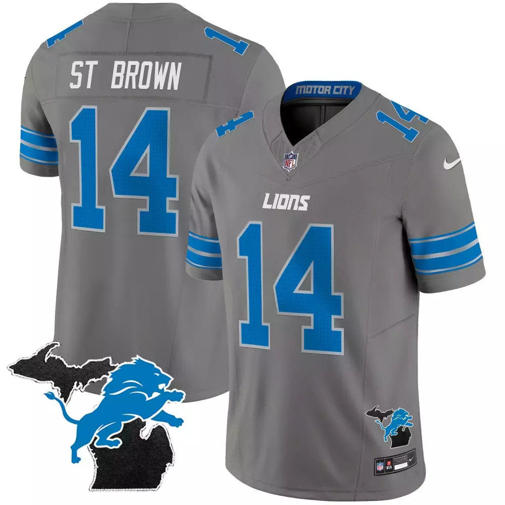st brown gray mens detroit lions 2024 michigan 90th year patch vapor jersey all stitched