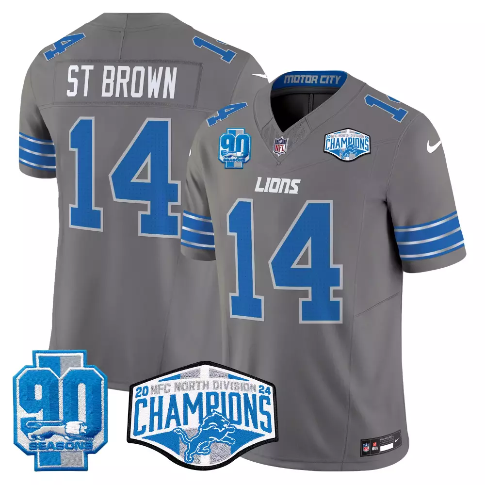 st brown gray mens detroit lions 2024 nfc north division champions patch vapor limited jersey all stitched