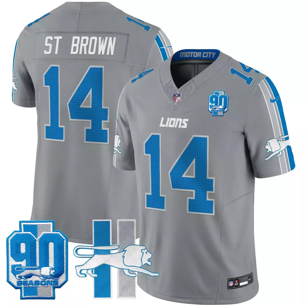 st brown gray mens detroit lions throwback 90th year patch vapor limited jersey all stitched