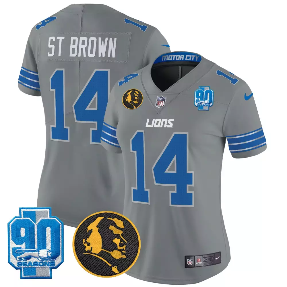 st brown gray womens detroit lions 2024 90th john madden patch vapor limited jersey all stitched