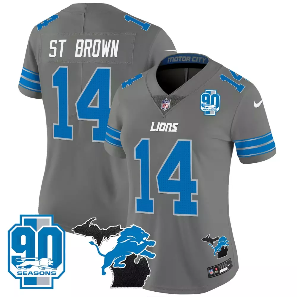 st brown gray womens detroit lions 2024 90th john madden patch vapor limited jersey all stitched